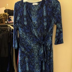 Calvin Klein Three Quarter Sleeve Faux Wrap Dress